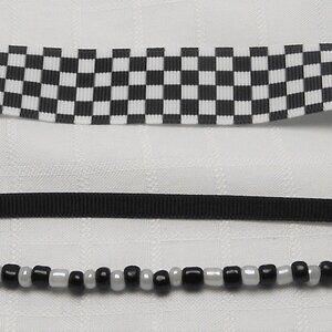 No630 Statement handmade 3 rows choker necklace with  patterned ribbon